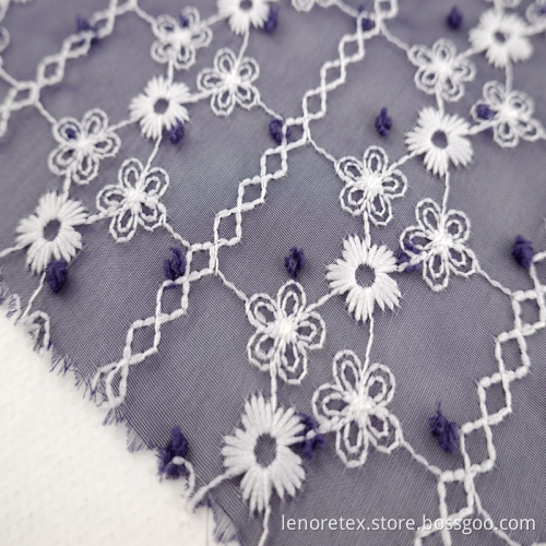 Soft 100% Polyester Woven Flower Tulle Embroidery Fabric